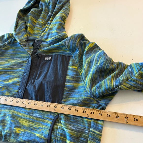 Mountain Hardwear Light Blue & Yellow Dyed Hooded 1/4 Button Sweater Women LARGE - Picture 5 of 8
